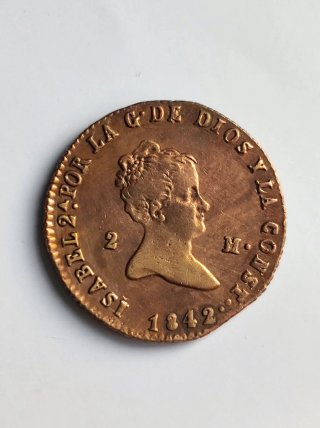 España Isabel II 2 Maravedis 1842 Segovia Cobre