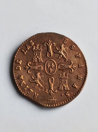 España Isabel II 2 Maravedis 1842 Segovia Cobre