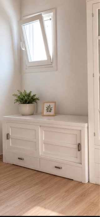 Mueble salón madera lacado blanco regalo cristal ,