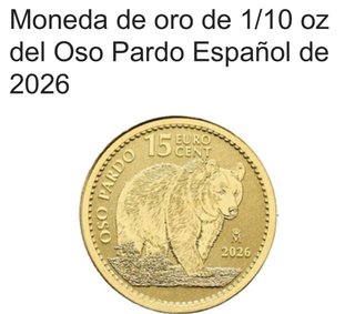 Moneda Oro Oso Pardo Español 1/10 oz 2026