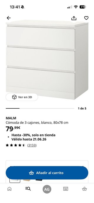 Cómoda MALM IKEA Blanca 3 cajones