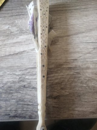 Abanico antiguo de tela y varillas de hueso. 7