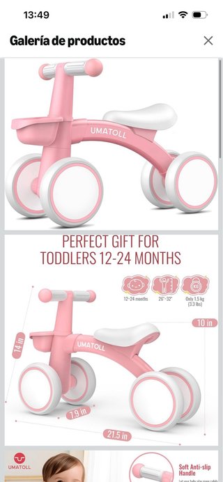 Bicicleta de bebé UMATOLL rosa