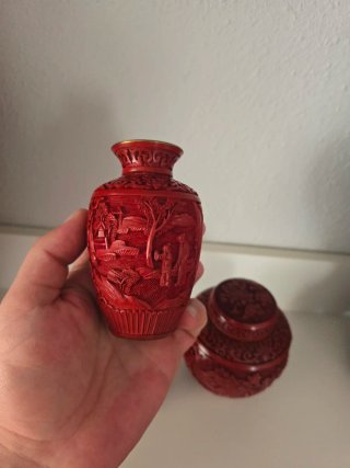 Juego de 3 jarrones y caja de cinabrio