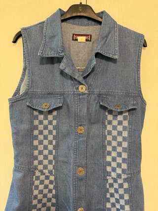 Vestito lungo in jeans con fantasia a scacchi