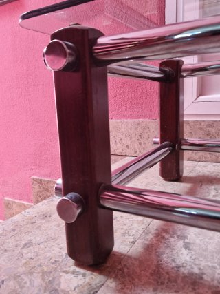 Mesa auxiliar cristal, madera y metal