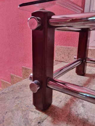 Mesa auxiliar cristal, madera y metal