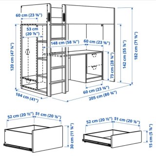 Cama alta IKEA SMÅSTAD con armario + colchón visco