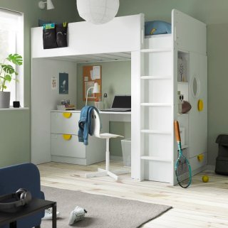Cama alta IKEA SMÅSTAD con armario + colchón visco