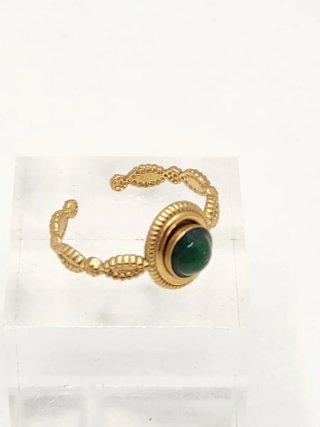 Anillo Chapado Oro Ajustable Piedra Verde