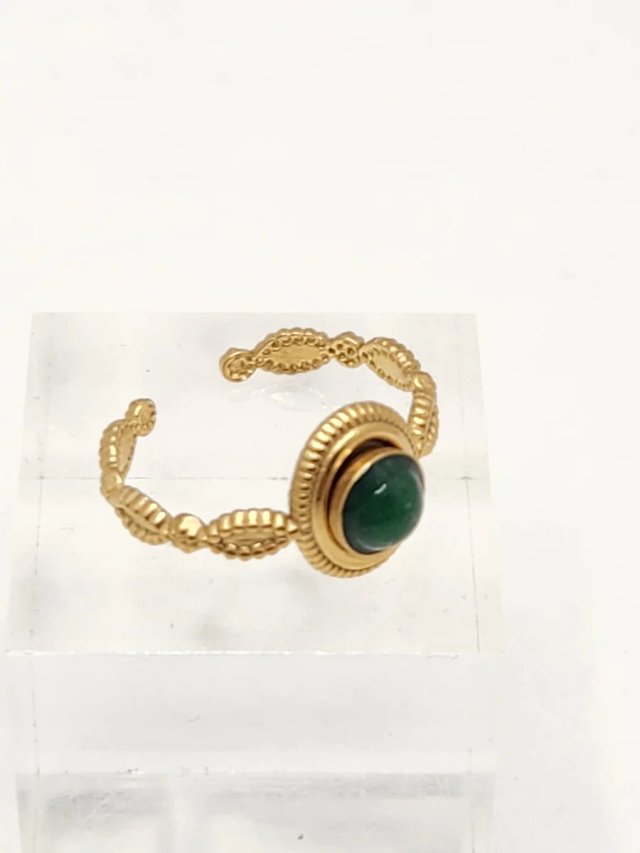Anillo Chapado Oro Ajustable Piedra Verde