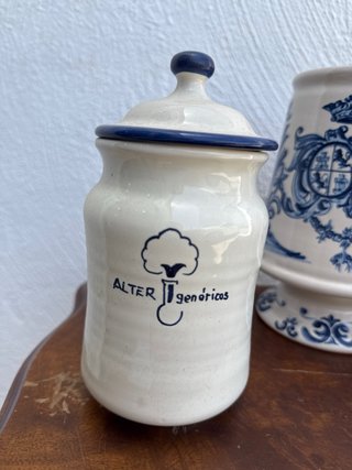 4 Botes Farmacia Antiguos Cerámica Azul Blanco