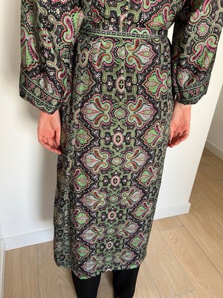 Kimono largo de seda estampado de mujer