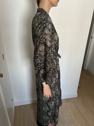 Kimono largo de seda estampado de mujer