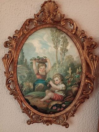 Cuadros seda vintage marco pan de oro