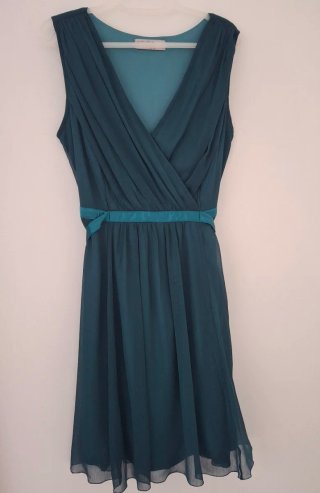 Vestido de ceremonia verde azulado