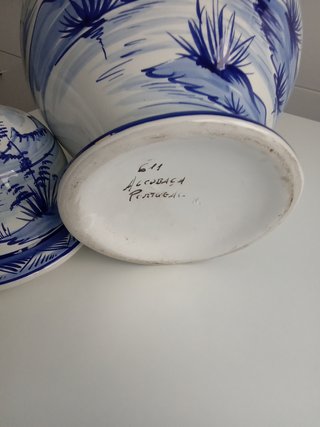 Jarrón Grande Porcelana Portuguesa Azul y Blanco