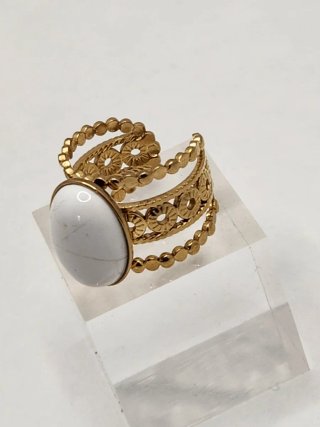 Anillo Oro Ajustable Blanco Piedra