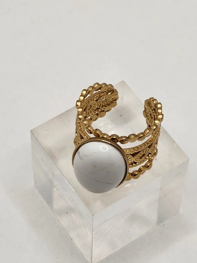 Anillo Oro Ajustable Blanco Piedra