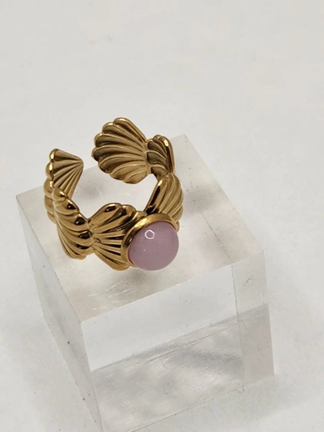 Anillo Chapado Oro Acero Quirúrgico Rosa Ajustable