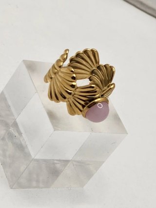 Anillo Chapado Oro Acero Quirúrgico Rosa Ajustable