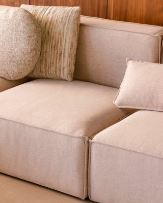 Sofá Modular Kilhe 3 Piezas + Puff Tela Beige