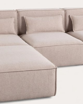 Sofá Modular Kilhe 3 Piezas + Puff Tela Beige