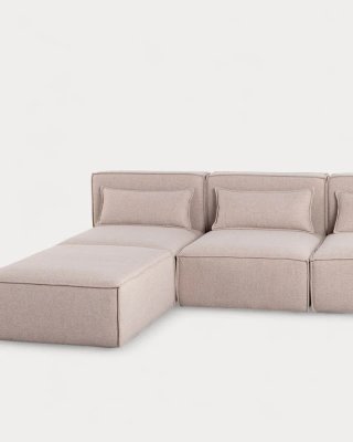 Sofá Modular Kilhe 3 Piezas + Puff Tela Beige