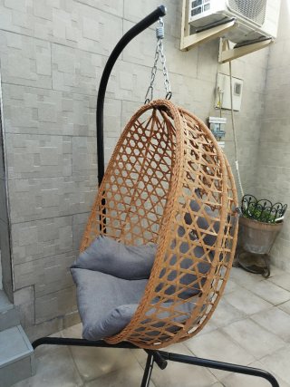 Silla Colgante Ratán y Cojines Grises