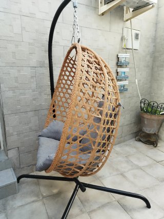 Silla Colgante Ratán y Cojines Grises
