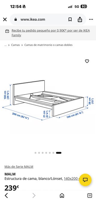 Cama doble Ikea Malm blanca