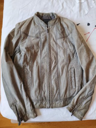 Chaqueta motera piel gris vintage