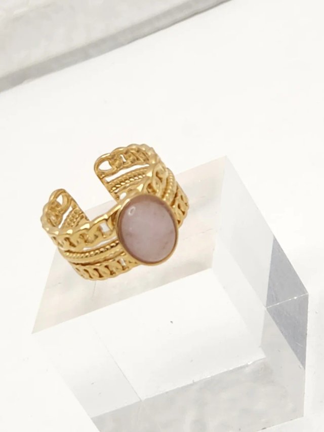 Anillo Acero Quirúrgico Chapado Oro Rosa Ajustable