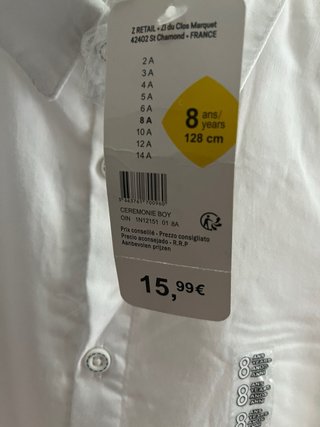 Camisa blanca manga corta talla 8