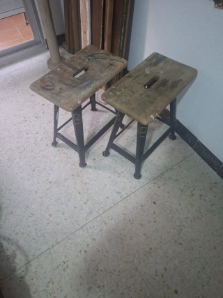 Taburetes madera y metal industrial alemán ROWAG