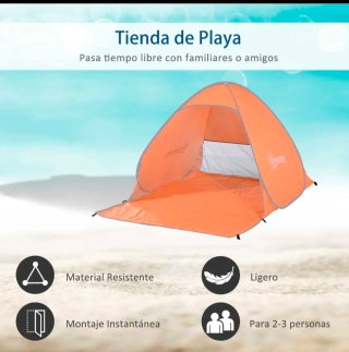 Tienda de playa para 2-3 personas pop-up naranja