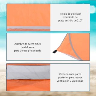 Tienda de playa para 2-3 personas pop-up naranja