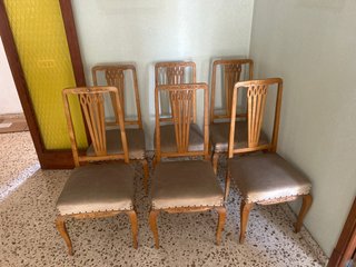 6 Sillas Comedor Madera Tapizadas Vintage