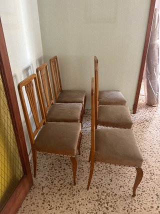 6 Sillas Comedor Madera Tapizadas Vintage