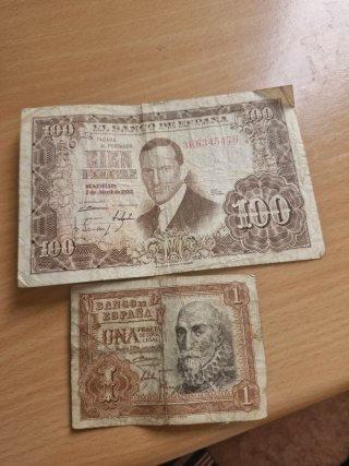 Lote 2 Billetes España 100 y 1 Peseta 1953