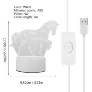 Lámpara LED 3D Caballo USB con interruptor