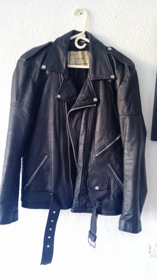 Cazadora Biker Vintage 1990 Cuero Negra