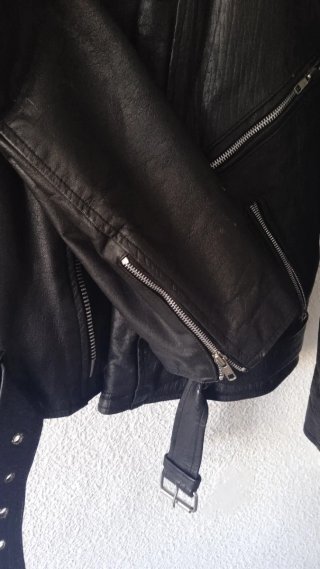 Cazadora Biker Vintage 1990 Cuero Negra