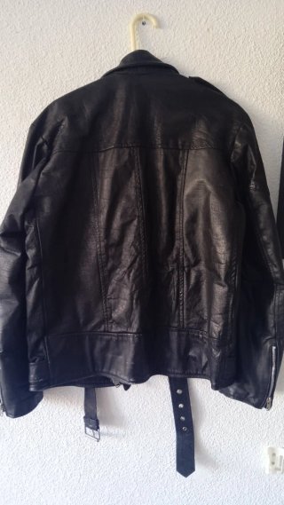 Cazadora Biker Vintage 1990 Cuero Negra