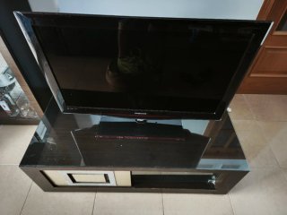Mueble TV salón cristal y madera