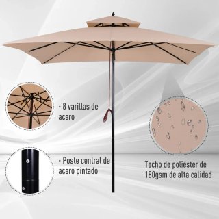 Parasol Jardín Doble Techo Beige 3x3m