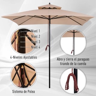 Parasol Jardín Doble Techo Beige 3x3m