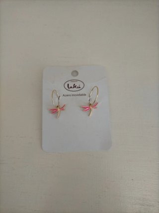 Pendientes Laku libélula rosa y oro