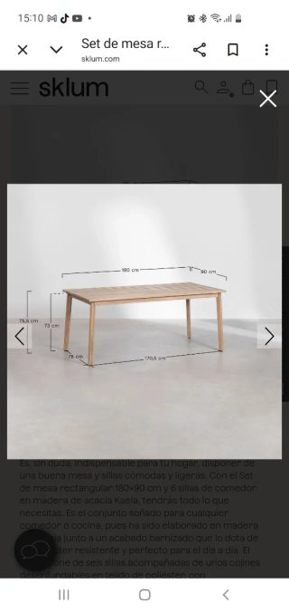 Mesa comedor madera 180x90 y 4 sillas