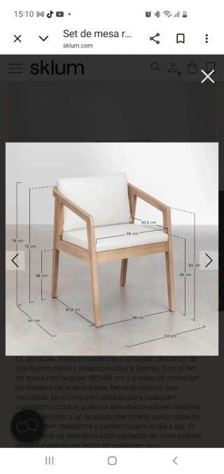 Mesa comedor madera 180x90 y 4 sillas